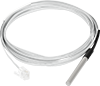 A stainless steel temperature probe with a flat cable.