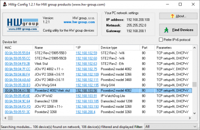 Use the HWg config program to search for your devices on the network and display their web interface